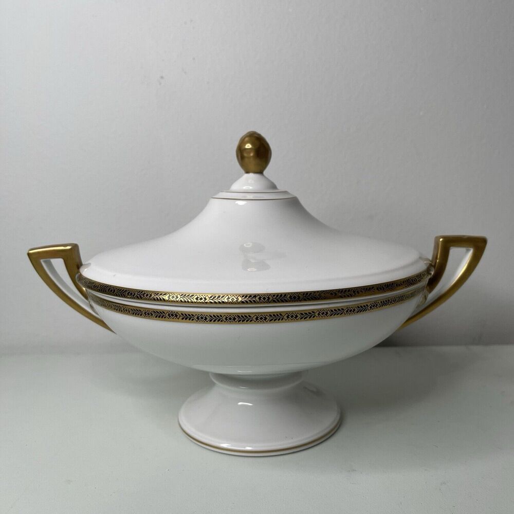 Fraureuth Germany Lidded Vegetable Serving Dish Bowl Tureen Gold Porcelain Deco